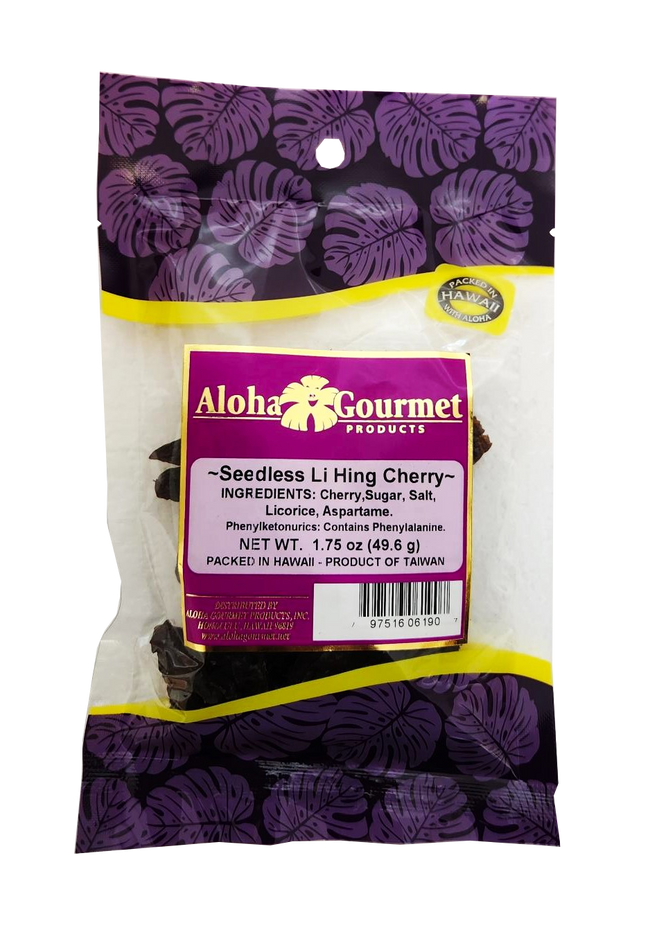 Aloha Gourmet Seedless Li Hing Cherry 1.75 oz (NOT FOR SALE TO CALIFORNIA)