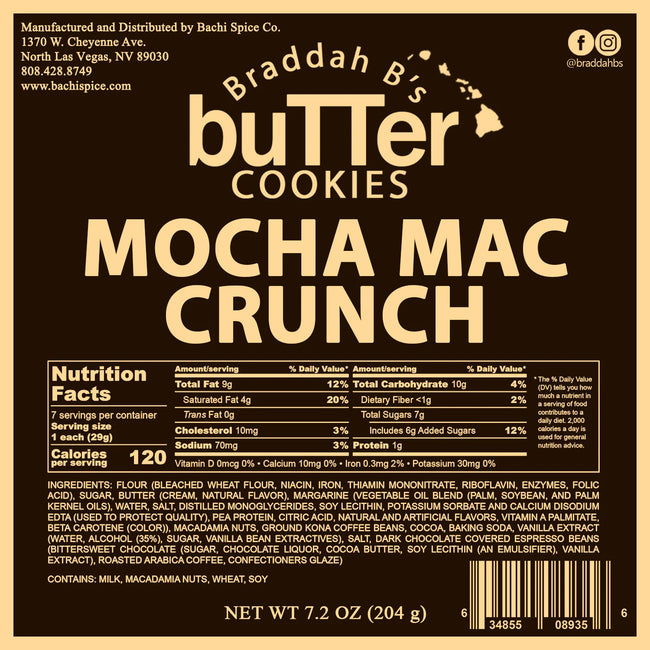 Braddah B's Butter Cookies - Mocha Mac Crunch 7.2 oz.