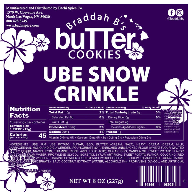 Braddah B's Butter Cookies - Ube Snow Crinkle Cookies 8oz.