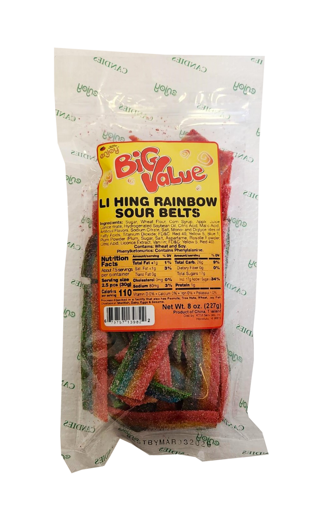 Enjoy Big Value Li Hing Rainbow Sour Belts 8 oz