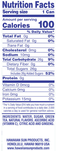 Hawaiian Sun Drink - Green Tea With Ginseng 11.5oz (Pack of 6)  **Limit of 8-6 Packs per purchase transaction**