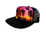 Hawaiian Headwear Foam Photo Sunset Trucker Hat - Black