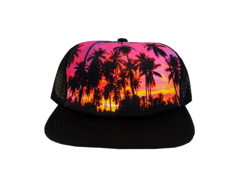Hawaiian Headwear Foam Photo Sunset Trucker Hat - Black