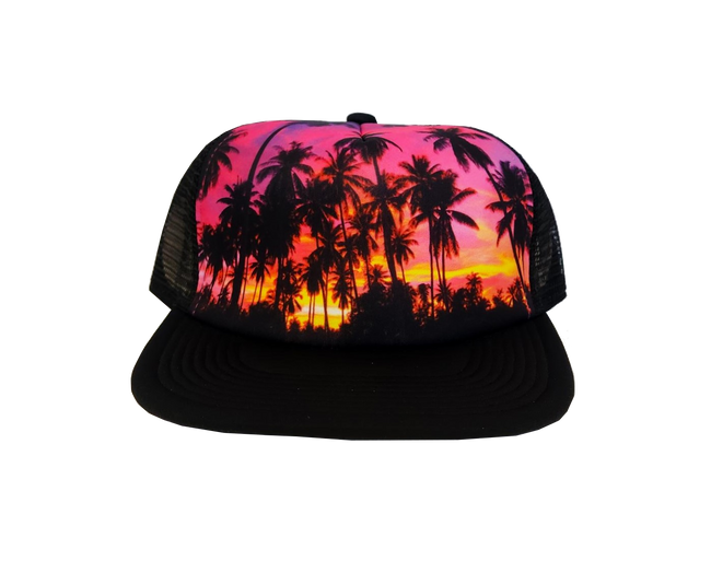 Hawaiian Headwear Foam Photo Sunset Trucker Hat - Black