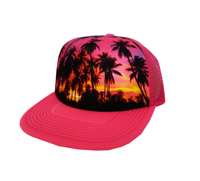 Hawaiian Headwear Foam Photo Sunset Trucker Hat - Pink