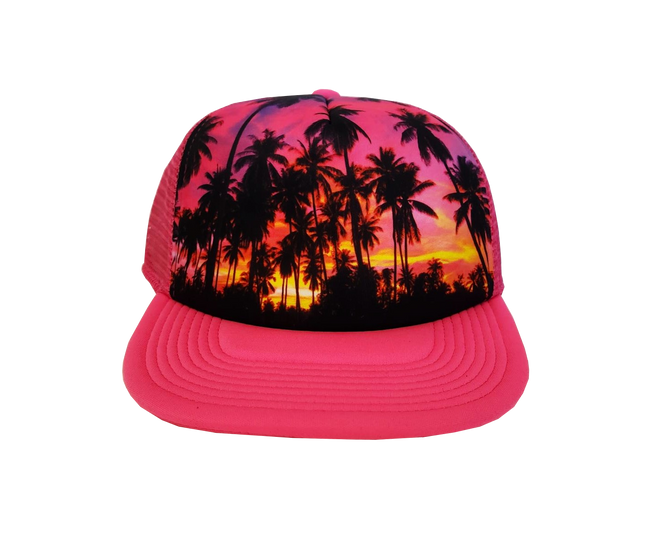 Hawaiian Headwear Foam Photo Sunset Trucker Hat - Pink