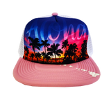 Hawaiian Headwear Front Photo Sunset Foam Trucker Hat - Pink