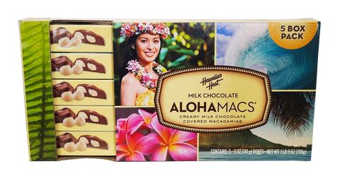 Hawaiian Host Milk Chocolate "ALOHAMACS" Creamy Milk Chocolate Covered Macadamias 5 Pack/5oz