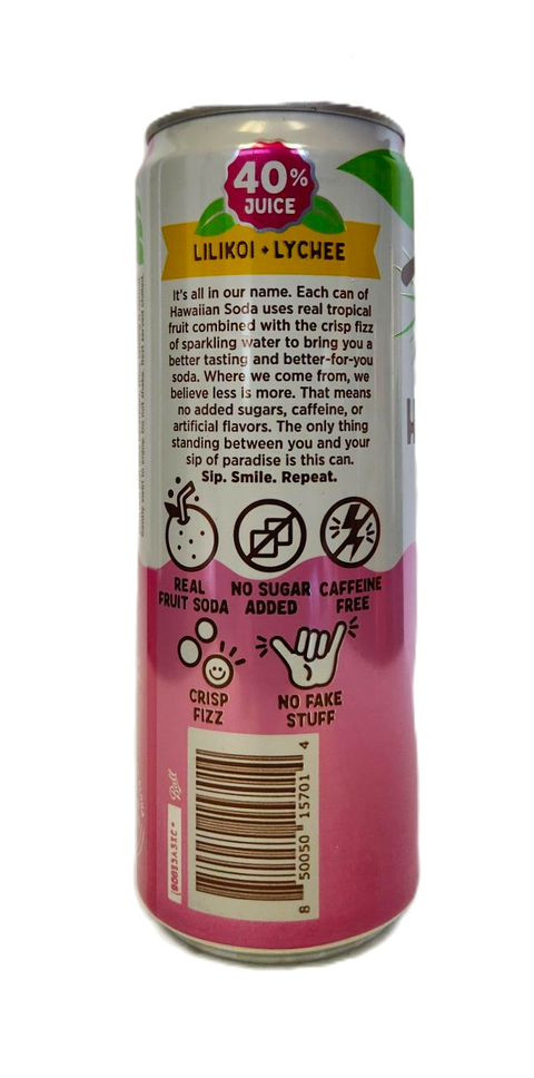 Hawaiian Soda Co. Sparkling Soda 12oz. - Lilikoi Lychee