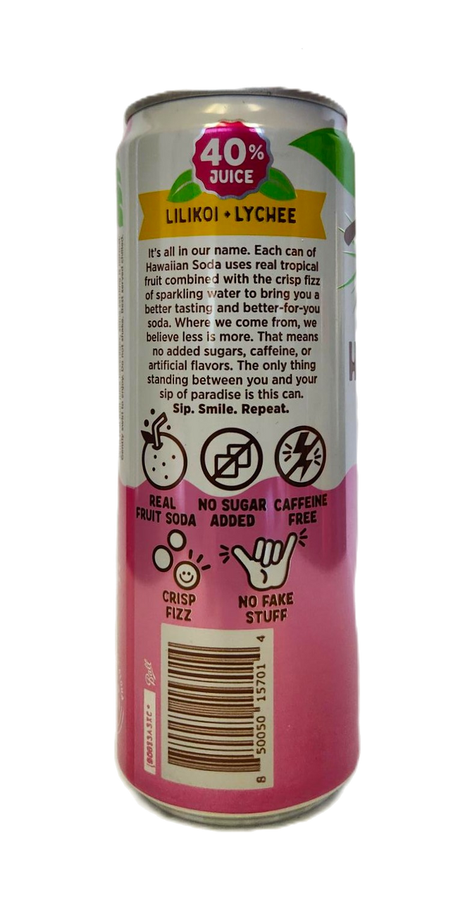 Hawaiian Soda Co. Sparkling Soda 12oz. - Lilikoi Lychee