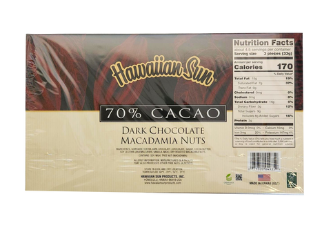 Hawaiian Sun 70% Cacao Dark Chocolate Covered Macadamia Nuts 5oz