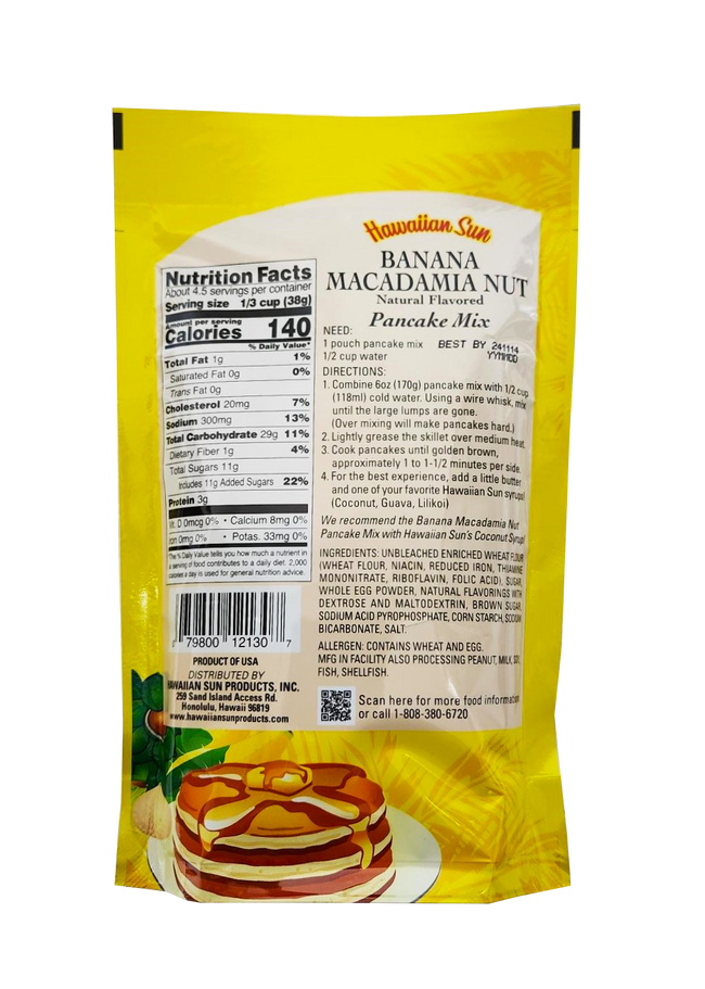 Hawaiian Sun Pancake Mix - Banana Macadamia Nut 6oz