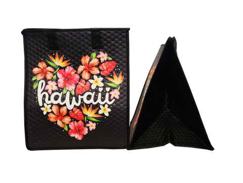 Tropical Paper Garden Hawaiian Hot/Cold Insulated Large Bag - HEARTFELT BLACK LRG