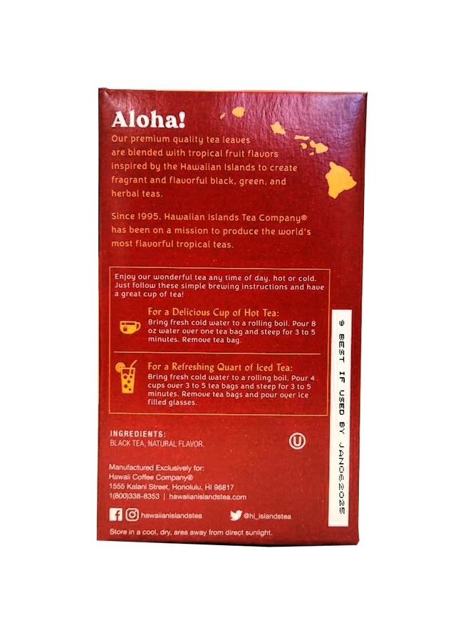 Hawaiian Islands Tea Co. Mango Maui Tropical Flavored Black Tea 20CT/EA 1.41oz