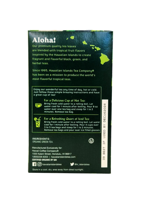 Hawaiian Islands Tea Co. Organic Green Tea 20CT/EA 1.41oz