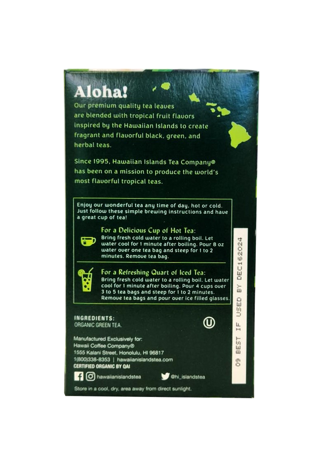 Hawaiian Islands Tea Co. Organic Green Tea 20CT/EA 1.41oz