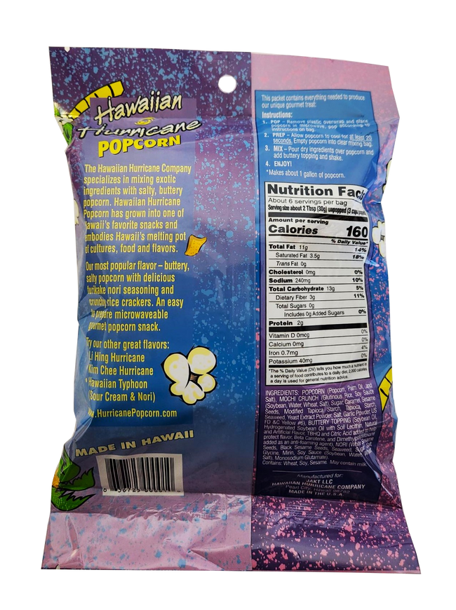 Hawaiian Hurricane Company Hawaiian Hurricane  Microwave Popcorn Mochi Crunch & Nori Individual Pkg 6oz
