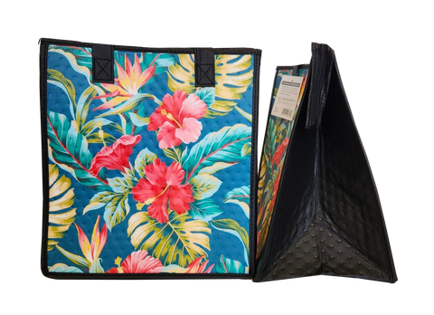 Tropical Paper Garden Hawaiian Hot/Cold Reusable Medium Bag - POTPOURRI TEAL MED
