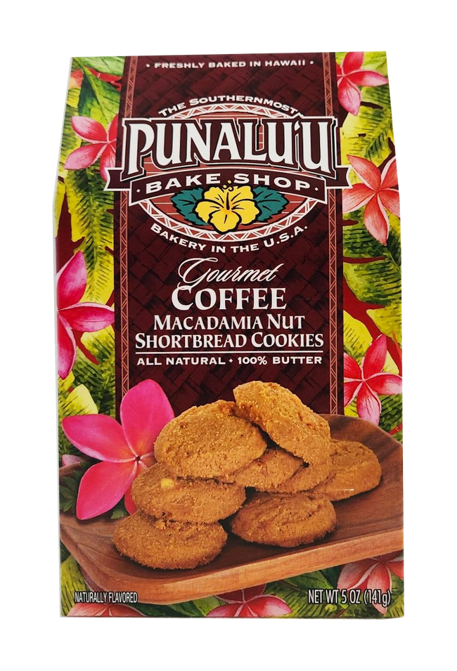 Punalu'u Bake Shop Cookies - Coffee Macadamia Nut Shortbread Cookies 5oz.