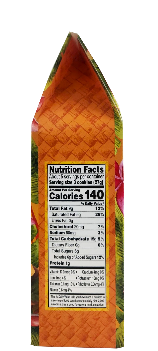 Punalu'u Bake Shop Cookies - Lilikoi Macadamia Nut Shortbread Cookies 5oz.