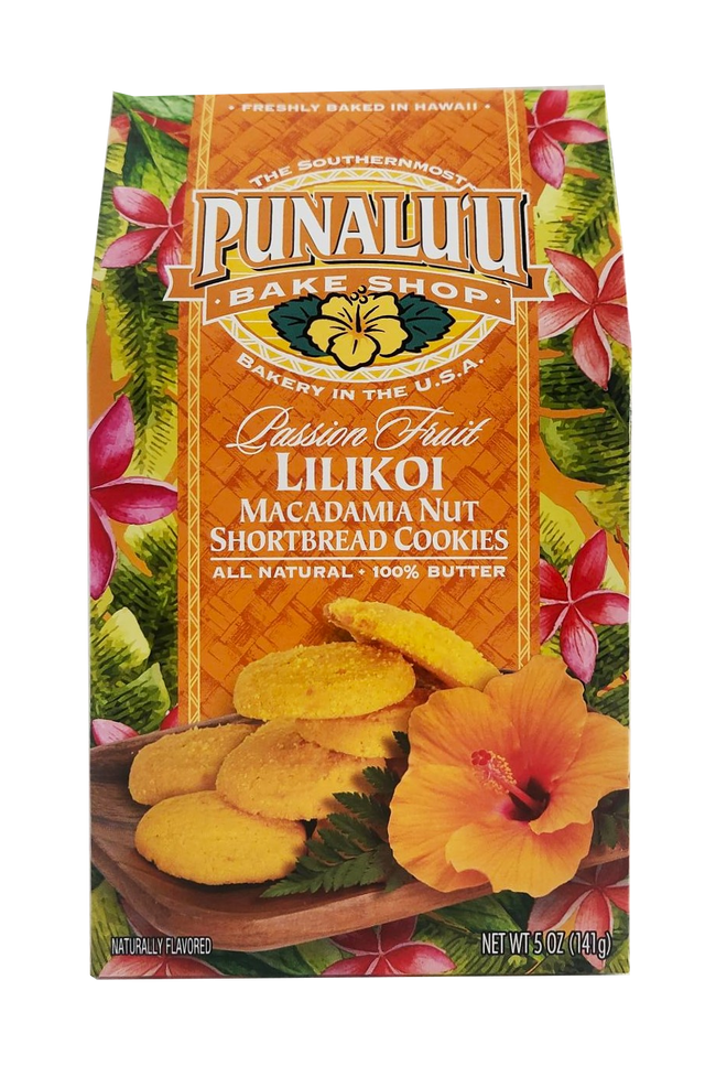 Punalu'u Bake Shop Cookies - Lilikoi Macadamia Nut Shortbread Cookies 5oz.