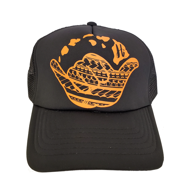 Hawaiian Headwear Tribal Shaka & Hawaiian Islands Foam Trucker Hat - Orange