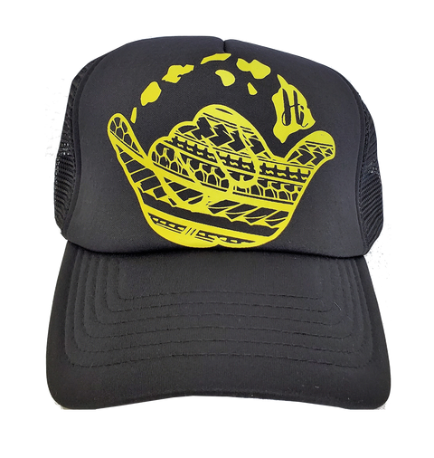 Hawaiian Headwear Tribal Shaka & Hawaiian Islands Foam Trucker Hat - Yellow