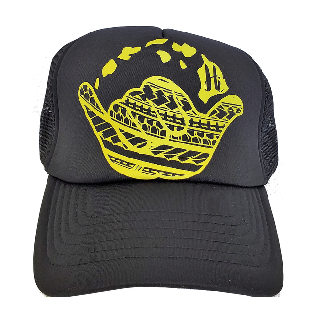 Hawaiian Headwear Tribal Shaka & Hawaiian Islands Foam Trucker Hat - Yellow
