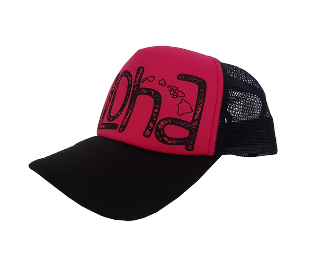 Hawaiian Headwear Tribal Aloha Foam Trucker Hat - Hot Pink