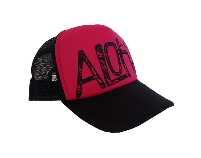 Hawaiian Headwear Tribal Aloha Foam Trucker Hat - Hot Pink