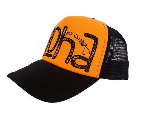 Hawaiian Headwear Tribal Aloha Foam Trucker Hat - Orange