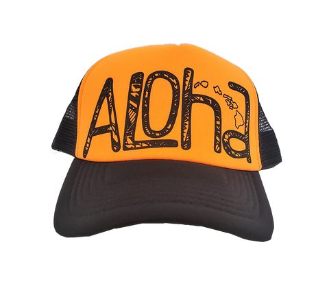 Hawaiian Headwear Tribal Aloha Foam Trucker Hat - Orange