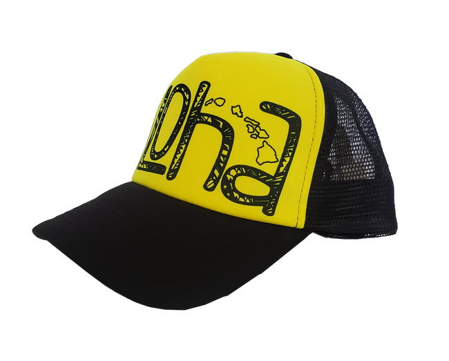 Hawaiian Headwear Tribal Aloha Foam Trucker Hat - Yellow