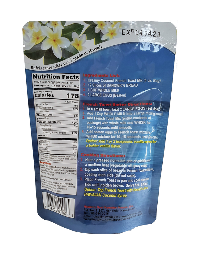 Hawaii's Best Hawaiian Creamy Coconut French Toast Mix 4oz