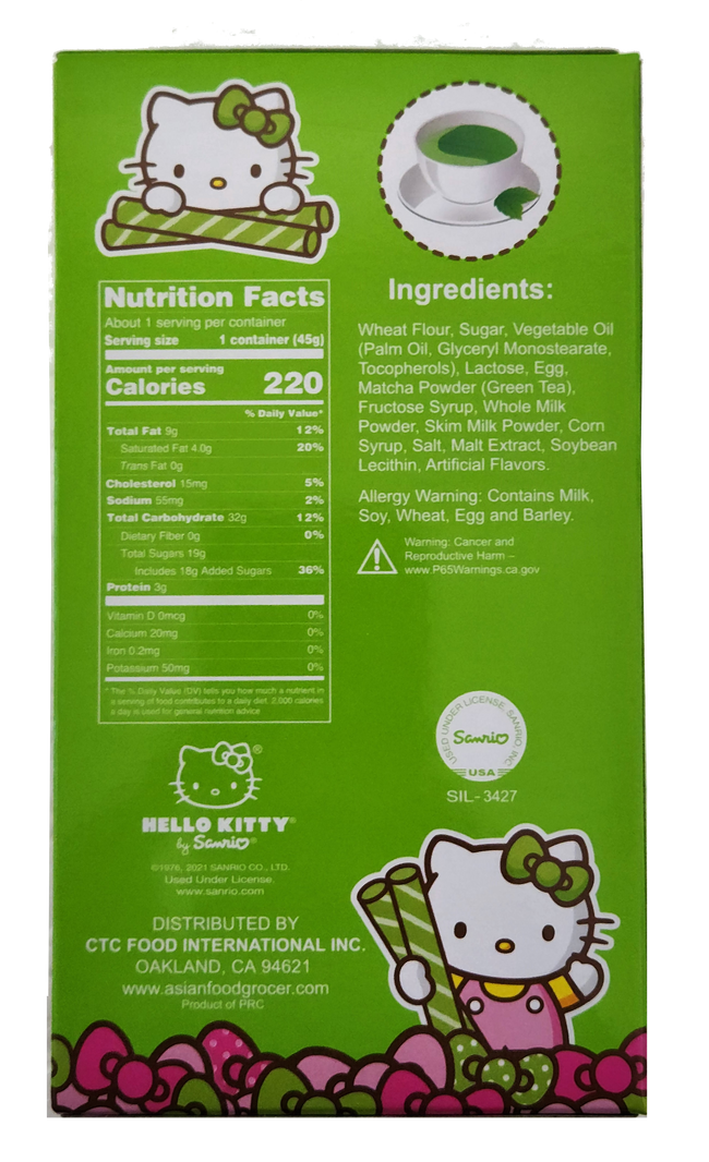 Hello Kitty Wafer Cookies Green Tea Flavor 1.76oz
