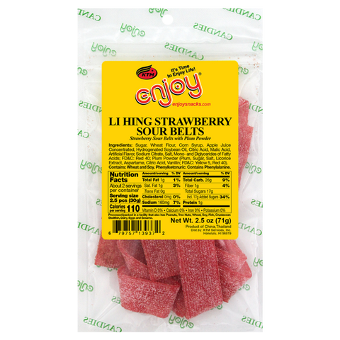Enjoy Li Hing Strawberry Sour Belts 2.5oz