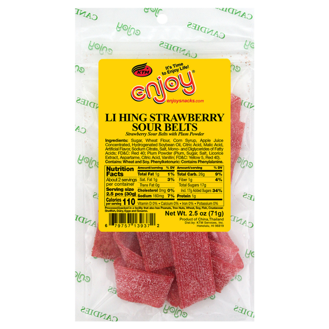 Enjoy Li Hing Strawberry Sour Belts 2.5oz